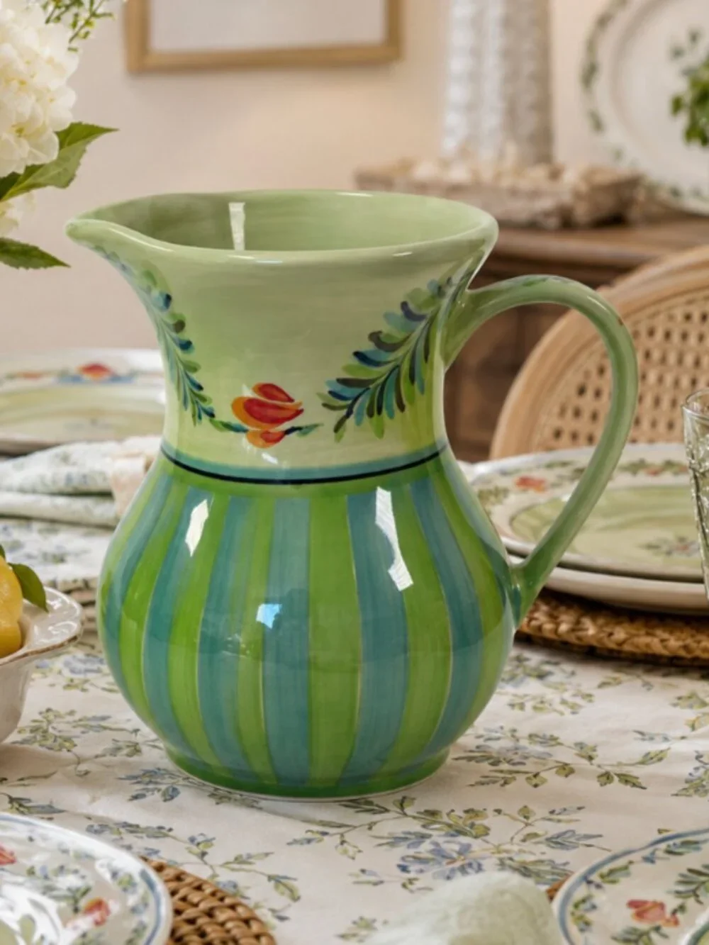 Southern Living at Home Gail Pittman Hand Painted Pitcher  - Provence/Green